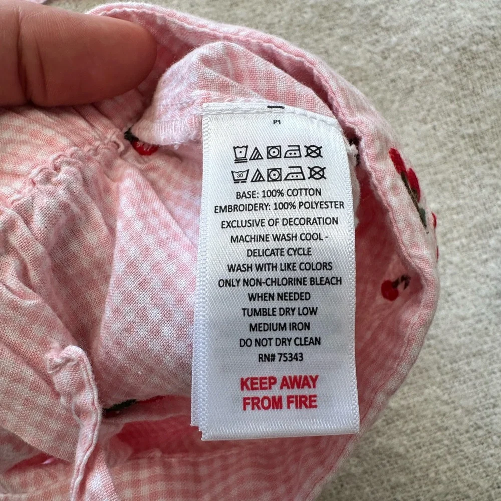 Cynthia Rowley Pink Gingham with Embroidered Cherries Pajama Set - Size Medium - Picture 7 of 7